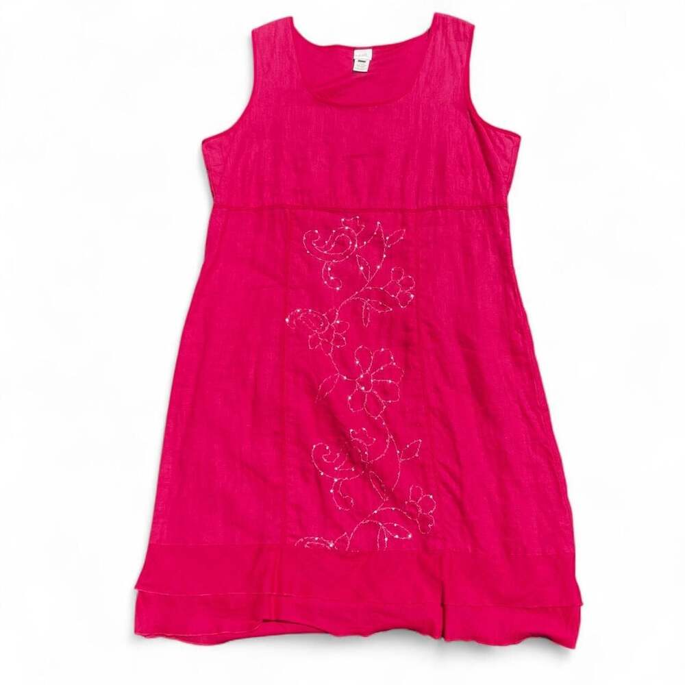 J. Jill Pink Linen Embroidered Dress Size 12